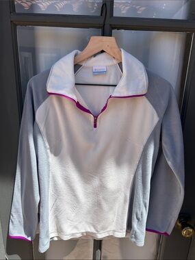Columbia Cream & Light Gray Half-Zip Fleece Pullover with Purple Trim size S